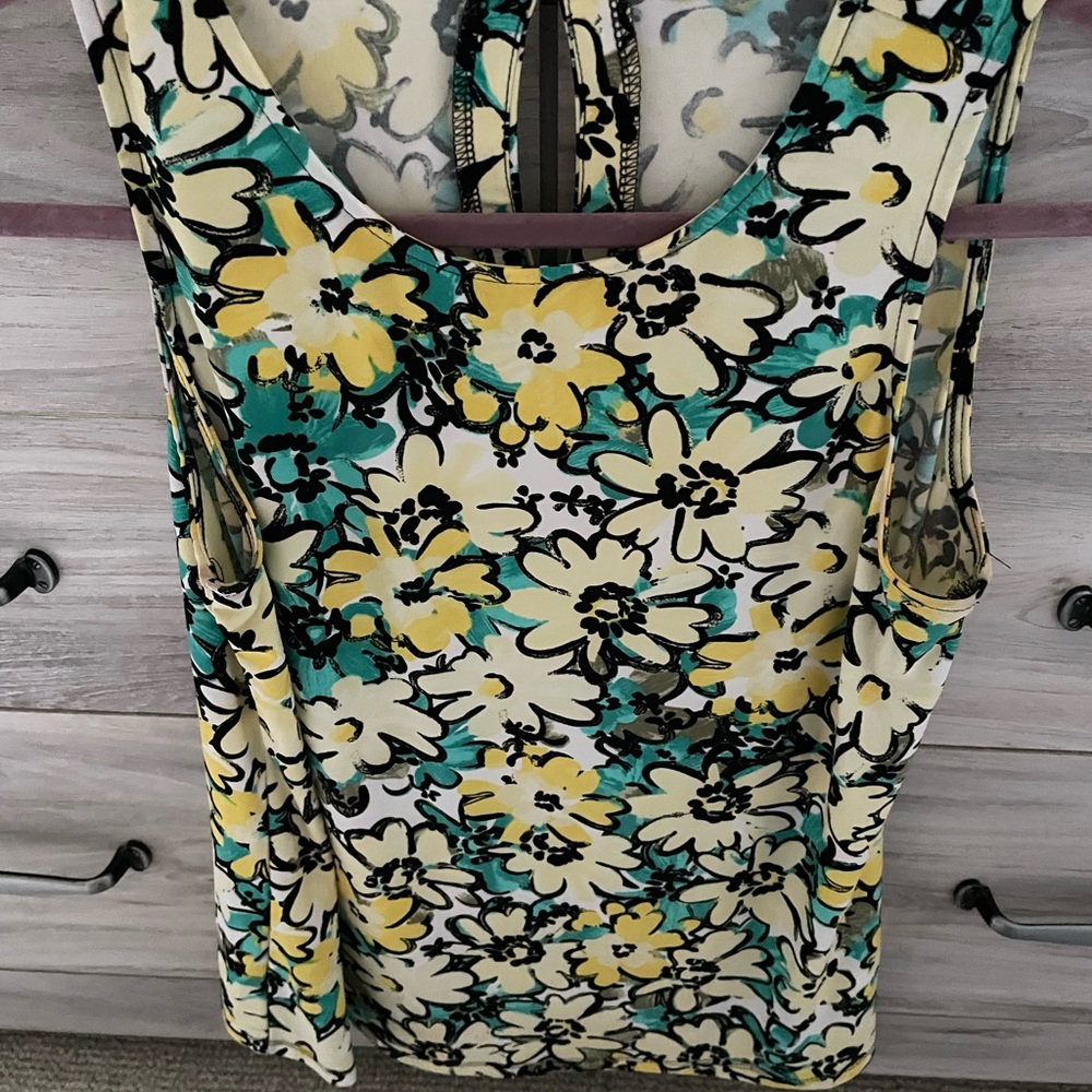 Nine West Yellow and Cream Sleeveless Tank Top